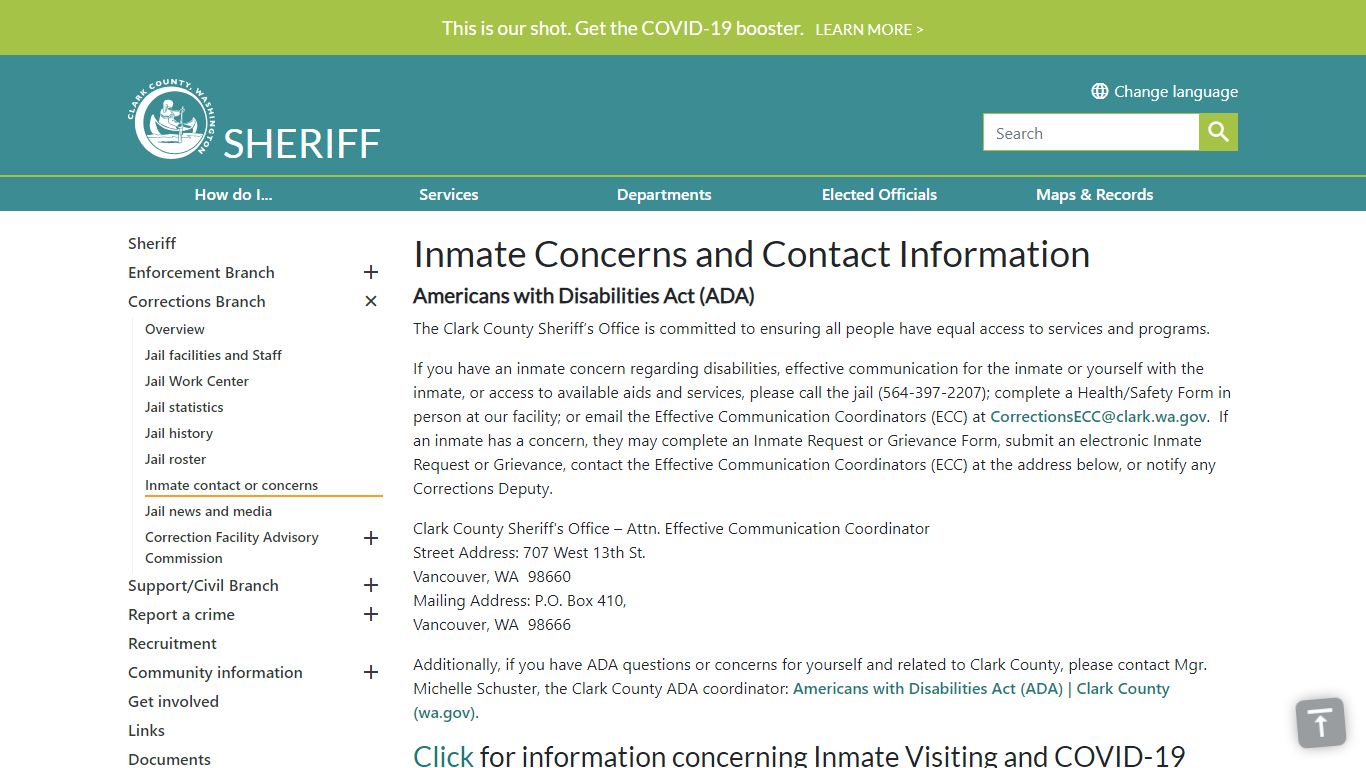 Inmate Concerns and Contact Information | Clark County